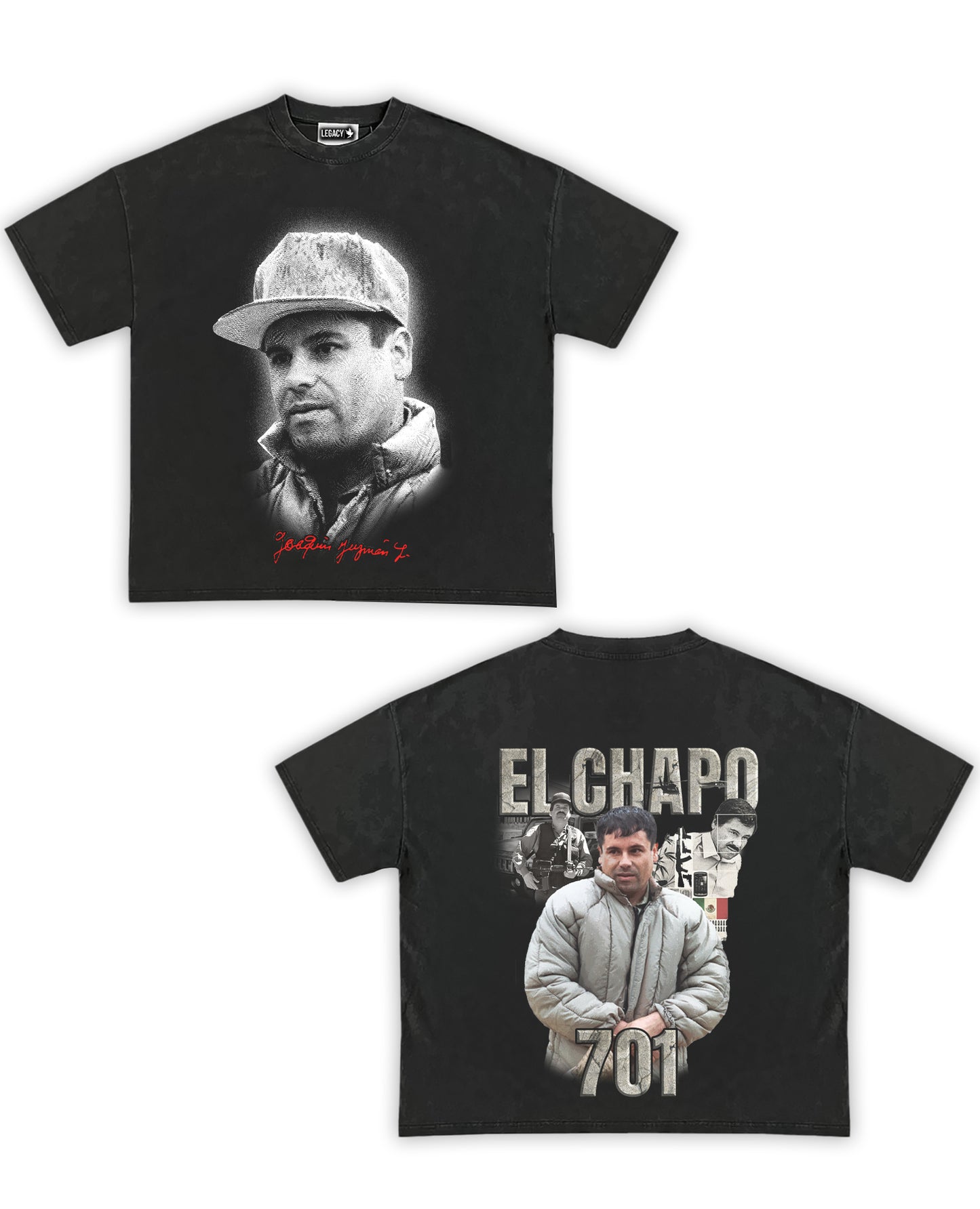 El Chapo Tribute Vintage Shirt: Front/Back (Vintage Black)