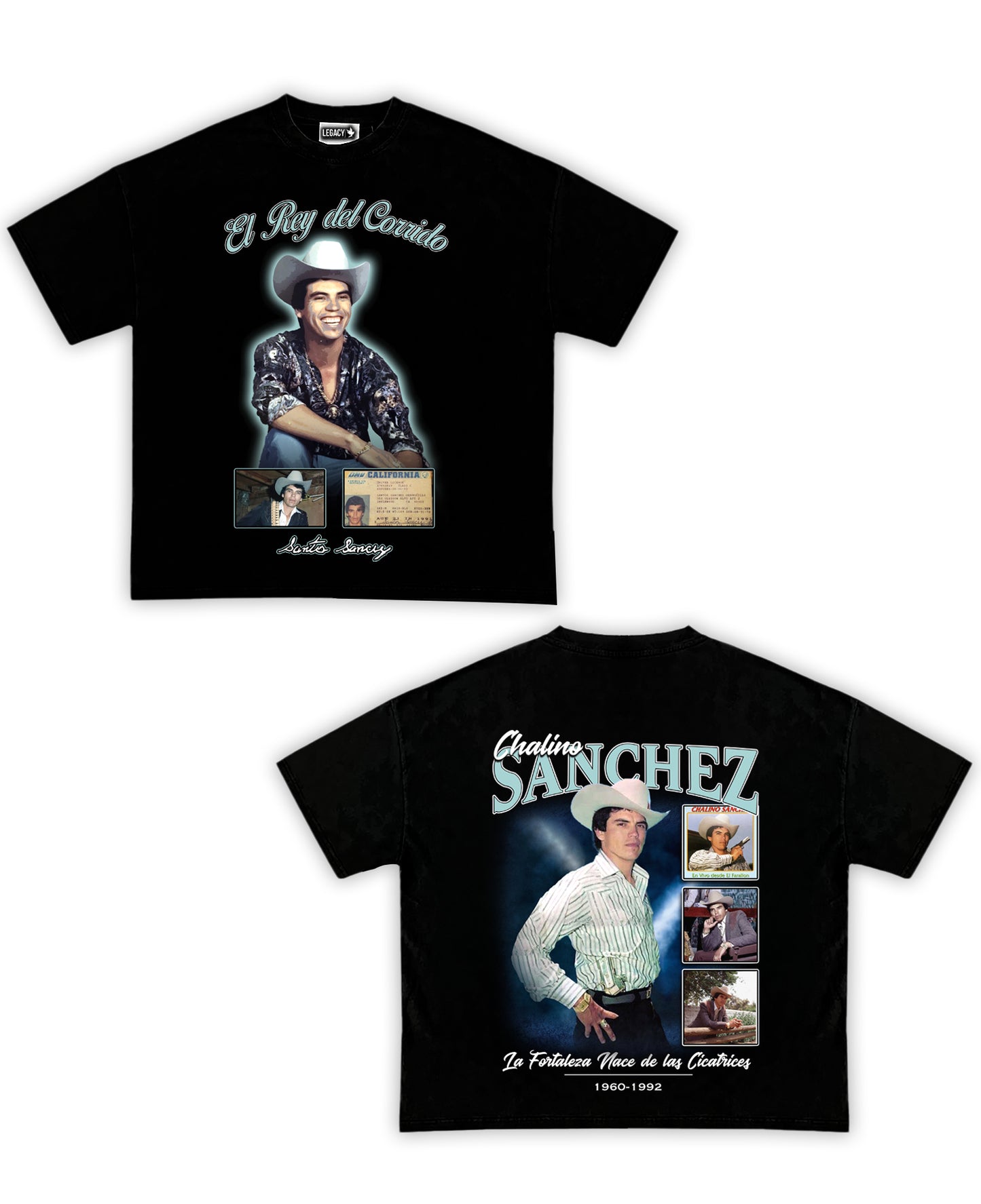 Chalino Sanchez Tribute Vintage Shirt: Front/Back (Vintage Black, Cream, Black)
