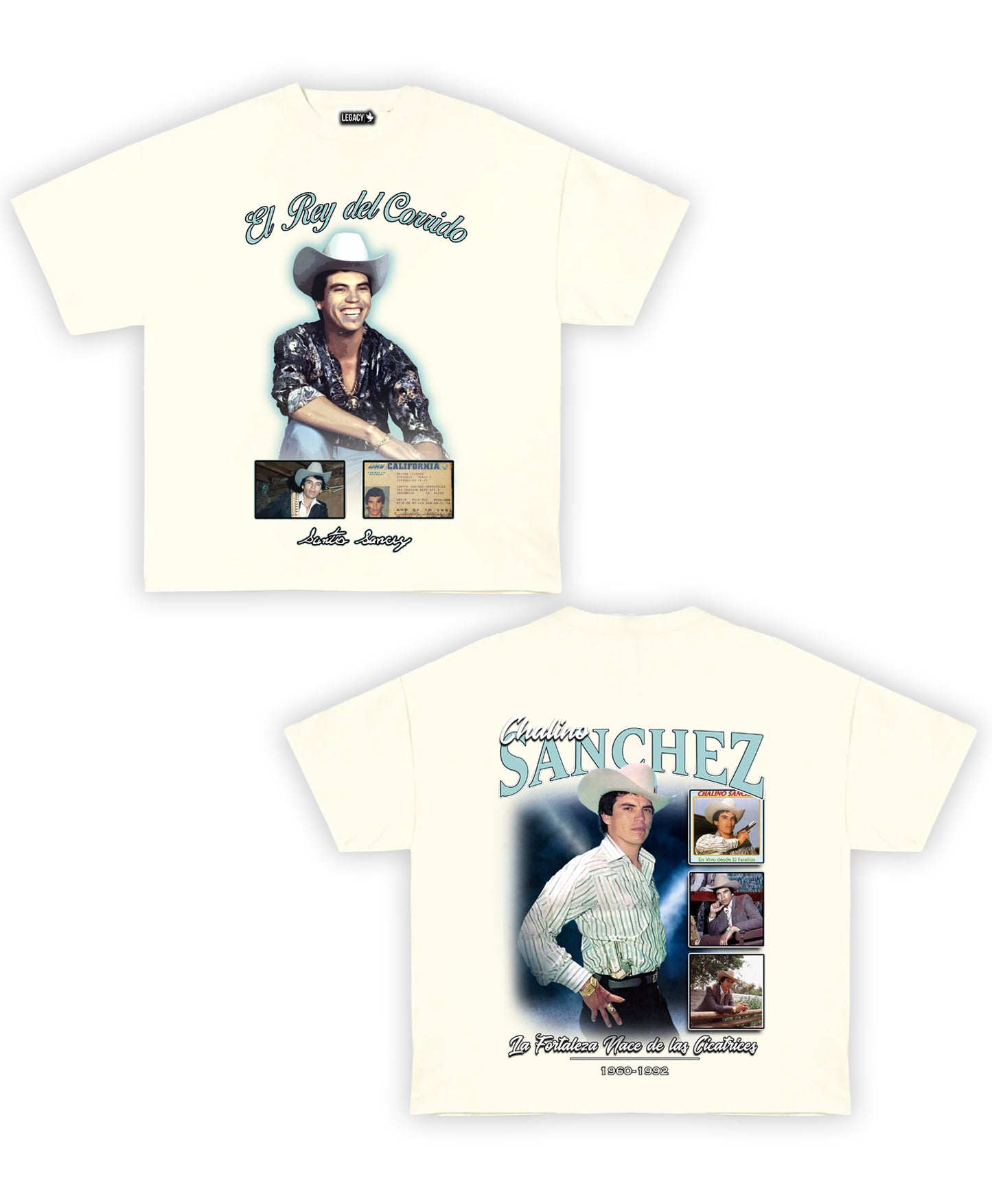 Chalino Sanchez Tribute Vintage Shirt: Front/Back (Vintage Black, Cream, Black)