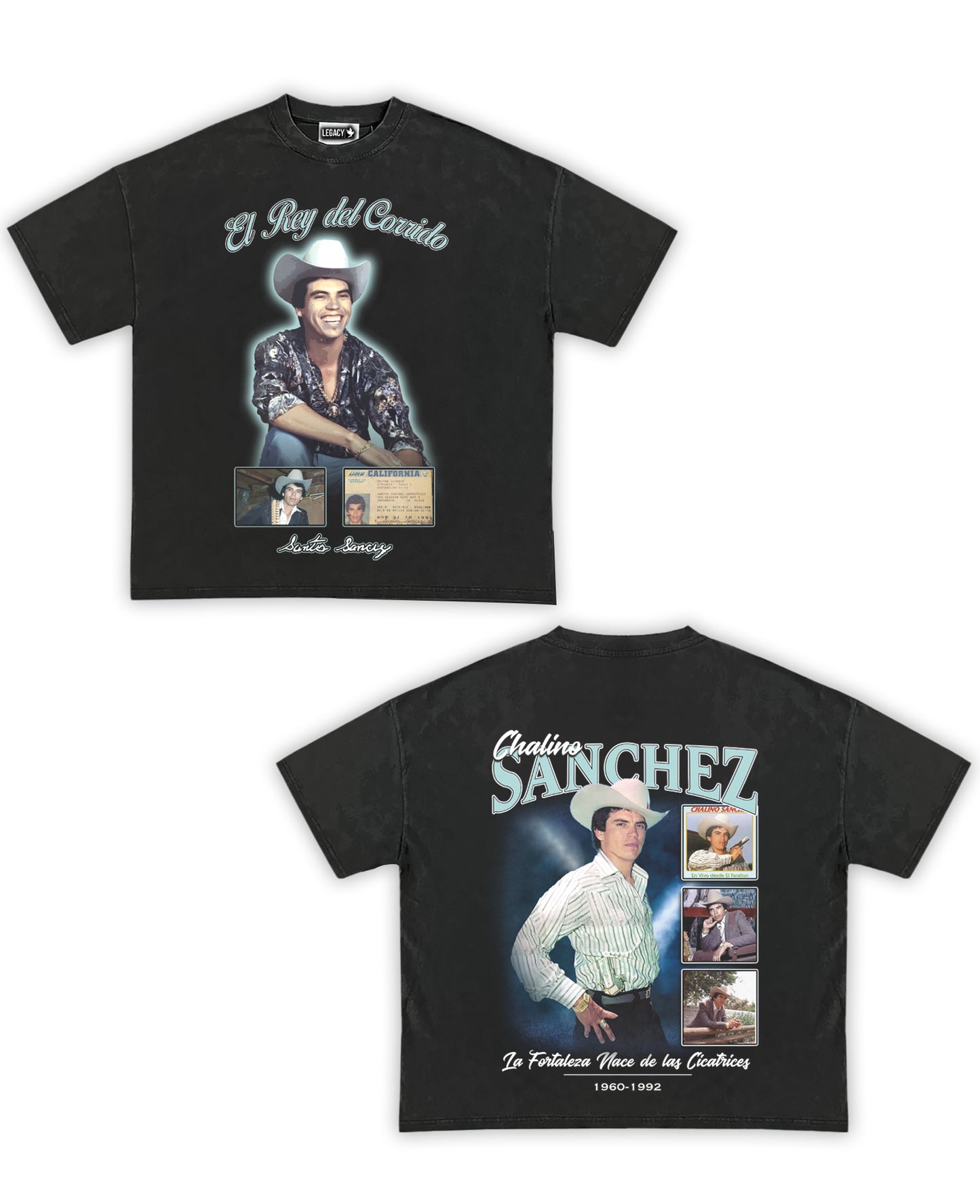 Chalino Sanchez Tribute Vintage Shirt: Front/Back (Vintage Black, Cream, Black)