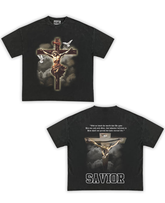 Savior Tribute Vintage Shirt: Front/Back (Vintage Black)